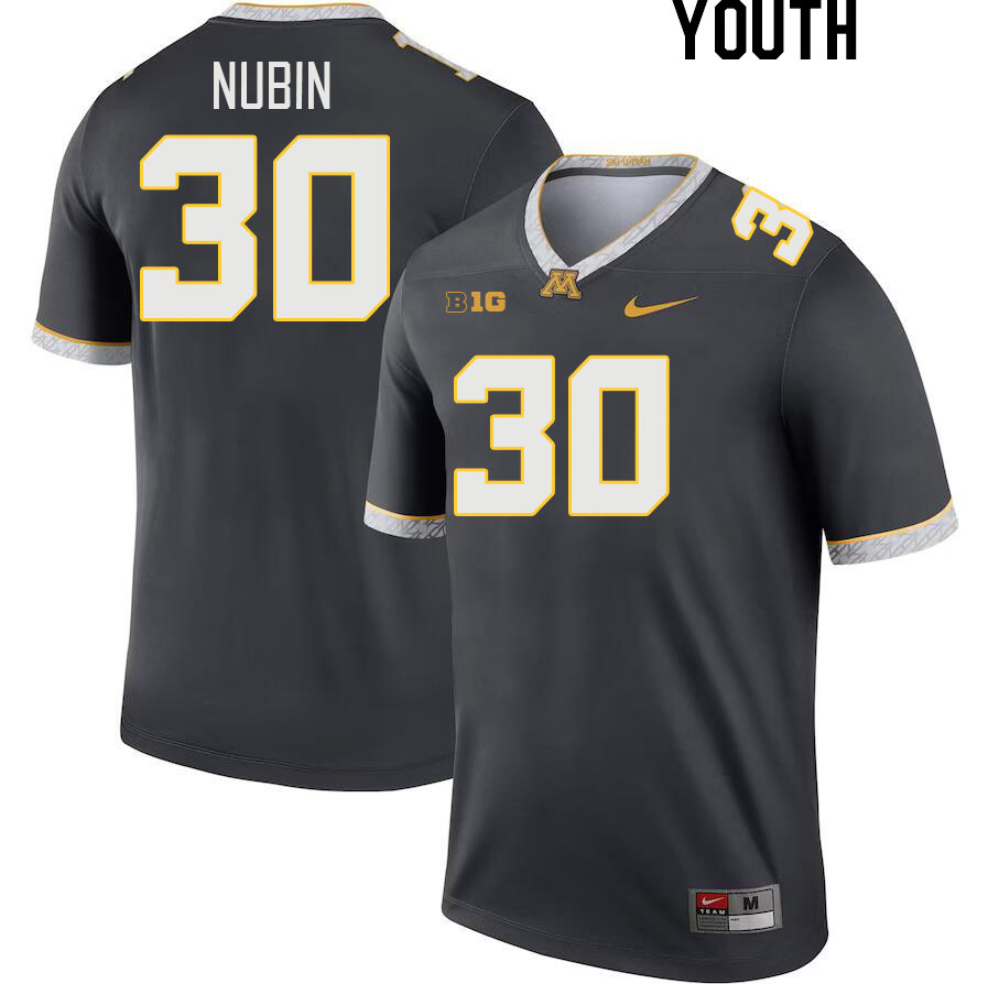Youth #30 Jordan Nubin Minnesota Golden Gophers College Football Jerseys Stitched-Charcoal